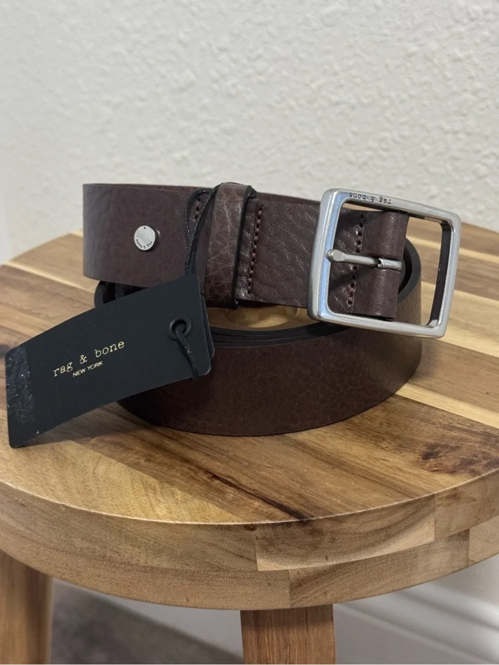 NWT Rag & Bone Rugged Leather Belt in Espresso 38W